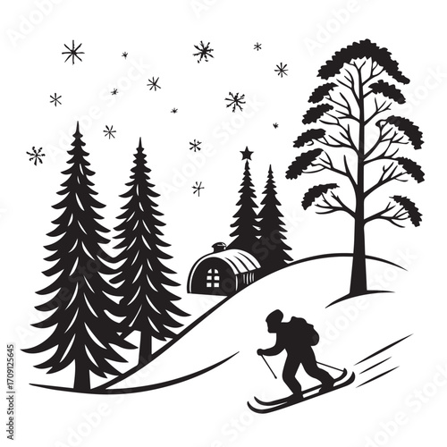 Winter wonderland scene isolated on white background