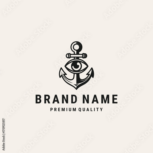 Anchor eye logo vector vintage template design
