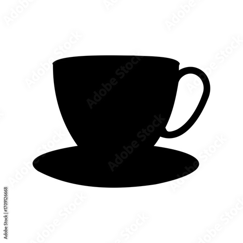 Silhouette of a classic coffee cup and saucer, a minimal depiction