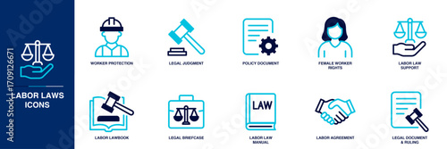 Labor Laws Blue Colored Outline Icon Set