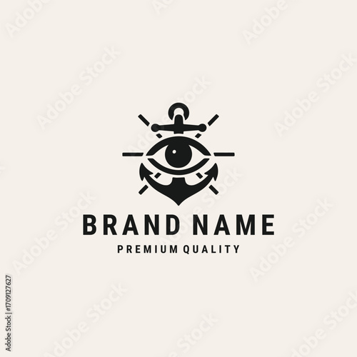 Anchor eye logo vector vintage template design