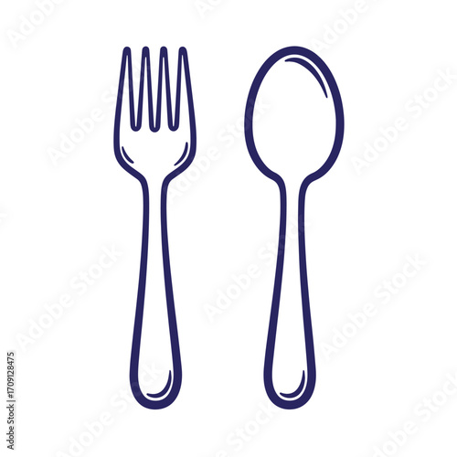Simple outline illustration of a fork and spoon for restaurant or kitchen themes