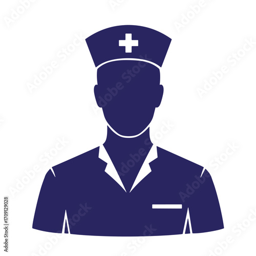 Simple silhouette of a nurse in uniform illustrating healthcare and medical professions