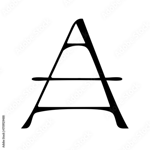 Stylized and unique letter A illustration in black and white, three bars