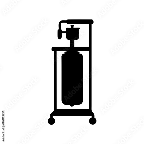Silhouette of a Vintage Medical Infusion Device on Wheels for Treatment