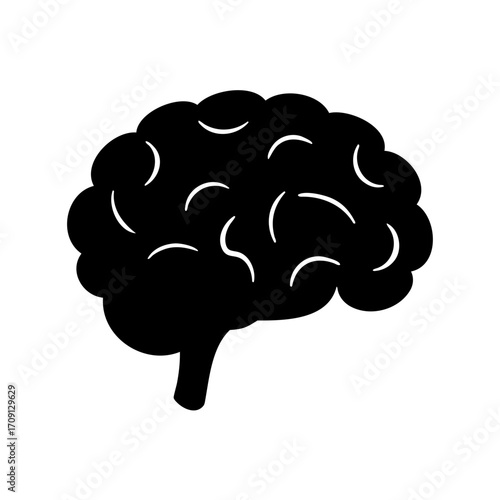 A simplistic vector illustration of a human brain in black silhouette