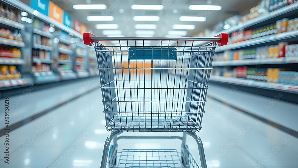 custom made wallpaper toronto digitalEmpty metal shopping cart in a supermarket aisle, highlighting clean commercial environments.