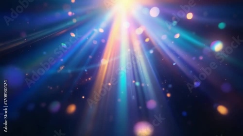Radiant beam of light illuminating a bokeh filled space, creating a dreamy and ethereal atmosphere for inspirational or decorative digital designs and presentations