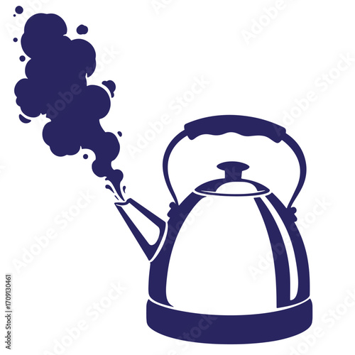Steaming vintage kettle illustration showing hot water and vapor in a minimalist design
