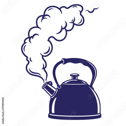 Vector illustration of a retro style tea kettle with steaming vapor for design