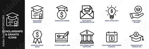 Scholarships and Grants Line Icon Set