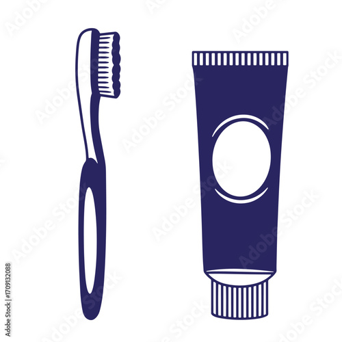 Vector illustration of a toothbrush and toothpaste tube representing dental hygiene