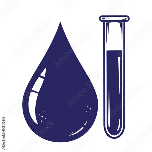 Vector illustration of a water drop and a test tube representing science and research