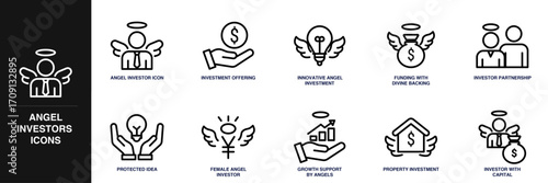 Angel Investors Line Icon Set