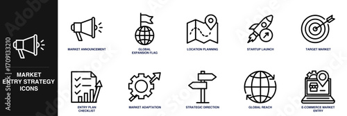 Market Entry Strategy Line Icon Set