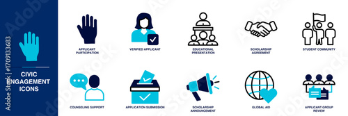 Civic Engagement Blue Colored Outline Icon Set