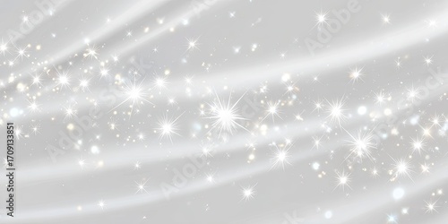 Abstract light gray background with shimmering stars and flowing lines