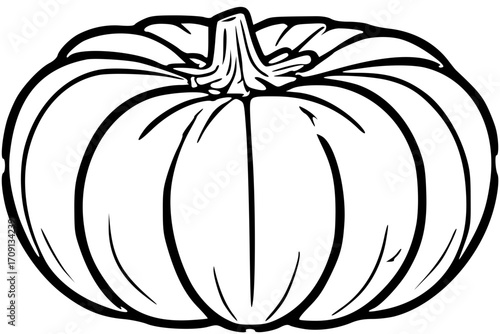 Simple black and white illustration of a pumpkin.
