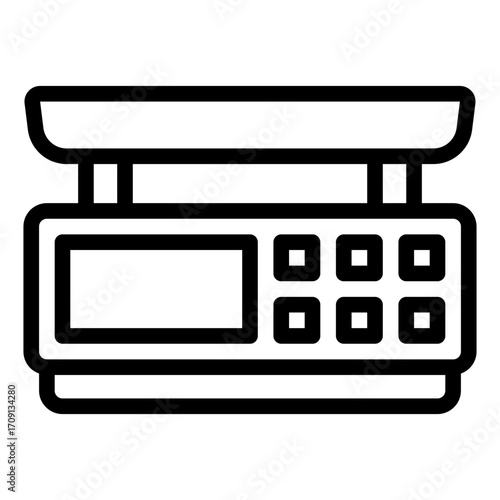 weighing groceries outline icon in store or kitchen setup