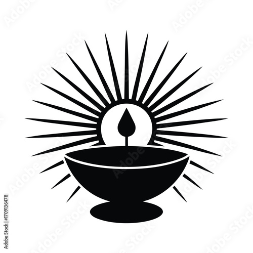 Radiant flame in a bowl silhouette symbolizing light hope inspiration and enlightenment