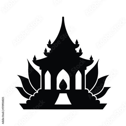 Traditional asian pavilion architecture with lotus flower symbolism and spiritual serenity