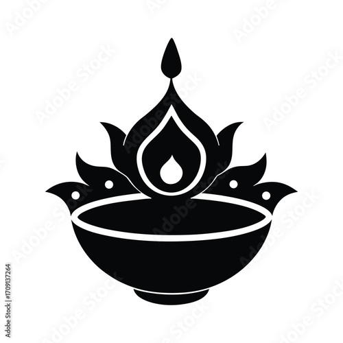 Traditional diwali lamp silhouette festive religious symbol for celebration and spirituality