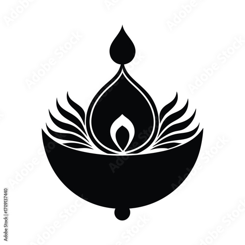 Traditional diya oil lamp silhouette symbol celebrating diwali festival and indian culture