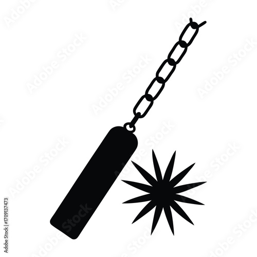 Medieval weaponry concept silhouette of a flail with spiked ball attached to chain