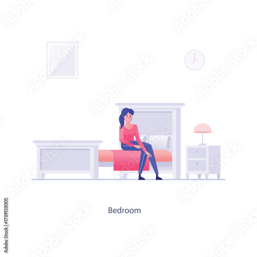 Vector elements of the office environment A man in a pink top and blue pants stands behind a kitchen counter with glasses and a small plant, suggesting a hospitality setting. The text “Hotel Bar” is a