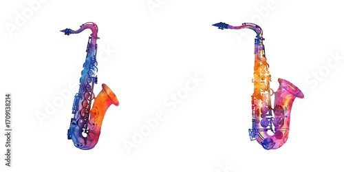 abstract color silhouette of saxophone watercolor vector illustration