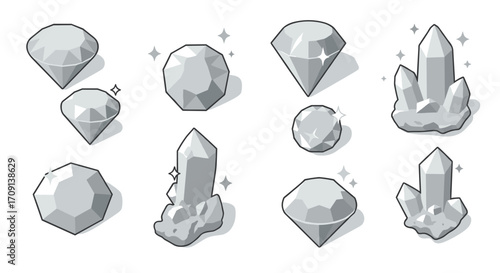 Geometric gems and crystals: sparkling diamond and crystal designs in monochrome style