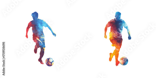 abstract color silhouette of soccer player watercolor vector illustration