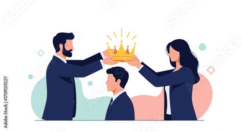 Parents placing a crown on their child's head symbolizing future success.