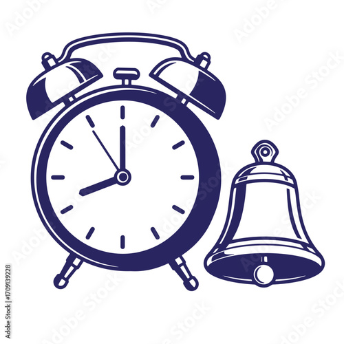 Classic retro alarm clock illustration depicting punctuality time management and schedule