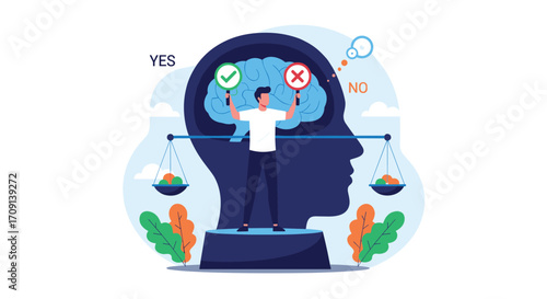 A person is making a decision with options of yes and no.