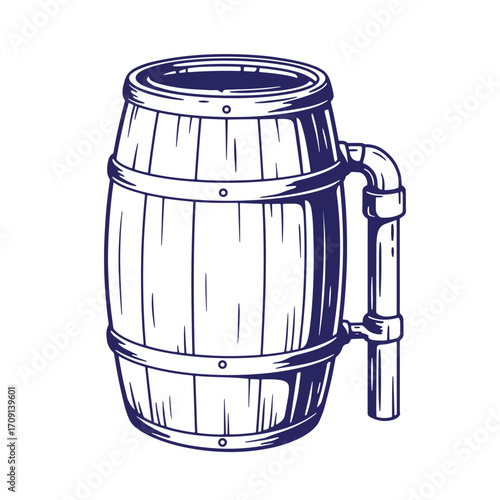 Classic wooden beer mug illustration with detailed vintage design for pubs and breweries