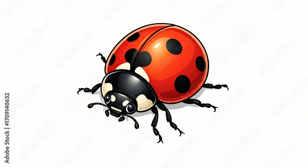 Fototapeta premium Charming ladybug crawling on white background, perfect for nature and luck themes