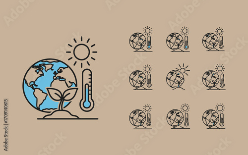 Earth with plant and thermometer symbolizing climate change and global warming