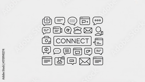 Social media connect icons for networking and communication vector graphic design elements and symbols art