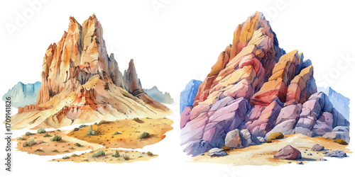 rocky mountain lanscape watercolor vector illustration
