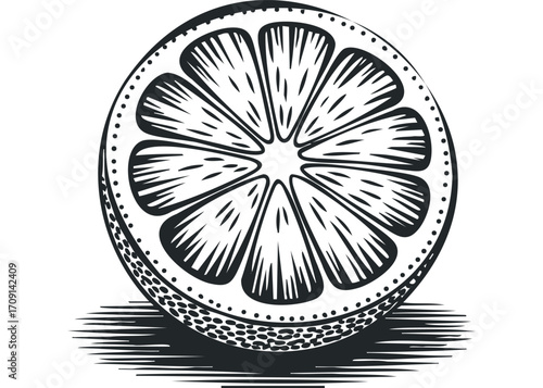 Stylized Lemon Slice Graphic on Transparent Background. Vector hand drawn illustration