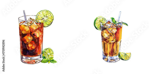 rum and coke watercolor vector illustration