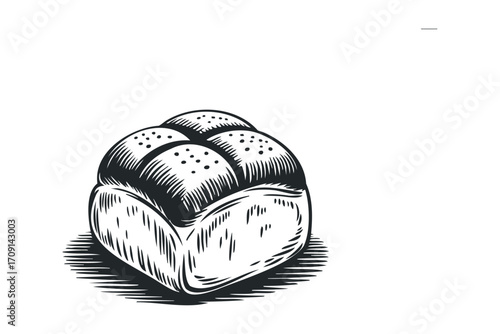 Black and White Engraved Loaf of Bread with Toasted Crust Isolated on White Background. Vector hand drawn illustration