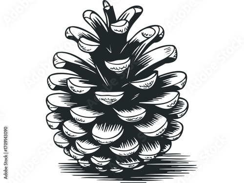 Ink drawn pinecone on transparent background. Vector hand drawn illustration
