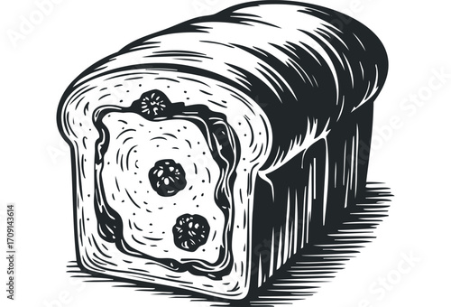 Slice of toast bread with jam filling. Vector hand drawn illustration