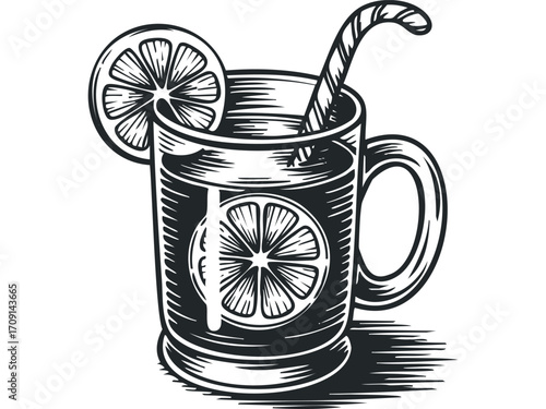 Stylized Glass With Drink and Citrus Slice. Vector hand drawn illustration