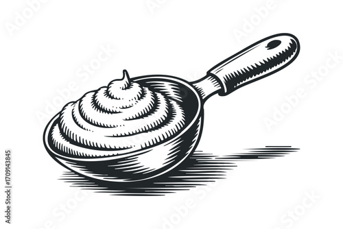 Spoon filled with whipped cream on transparent. Vector hand drawn illustration