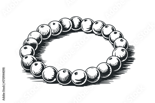 Oval arrangement of round beads. Vector hand drawn illustration