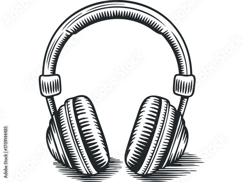Vintage Headphones Line Art. Vector hand drawn illustration