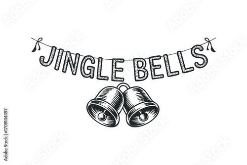 Festive Jingle Bells Garland with transparent background. Vector hand drawn illustration